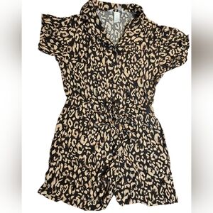 H&M Romper S Brown Cheetah Button Pockets Collared Jungle Safari